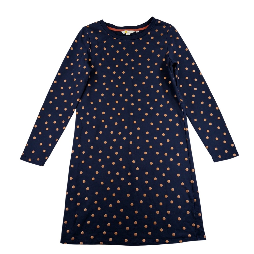 Boden Navy Blue Copper Metallic Polka Dot Cotton Long Sleeve Tunic Dress US 4R